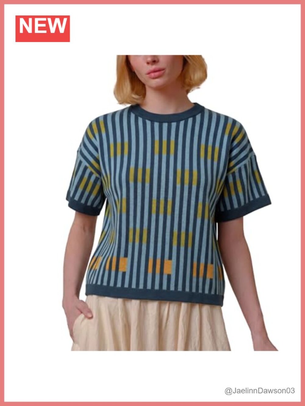 Women's Short Sleeve Striped Knit Sweater Casual Crew Neck Pullover Top